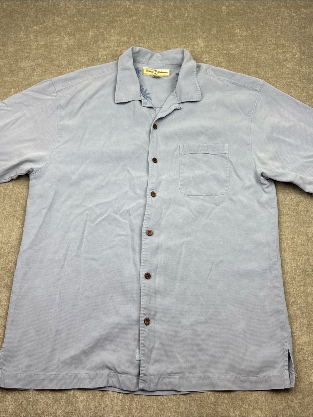 Tommy Bahama 100% Silk Light Blue Short-Sleeve Button-Down Shirt